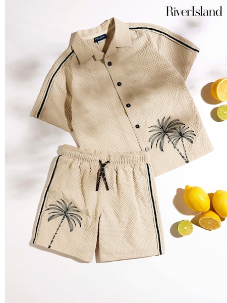 River Island Natural Boys Palm Embroid Swim Shorts Set (W46822) | €34