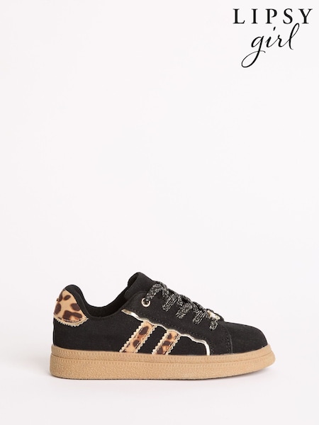Black Leopard Print Gold Trim Gum Sole Sports Trainers (W46847) | €32