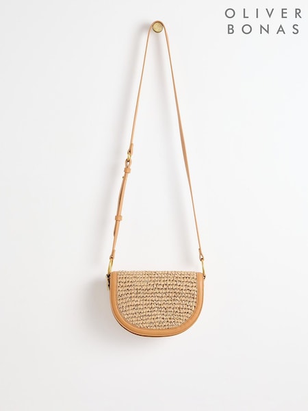 Oliver Bonas Brown Kitty Crochet Raffia Crossbody Bag (W46944) | $105