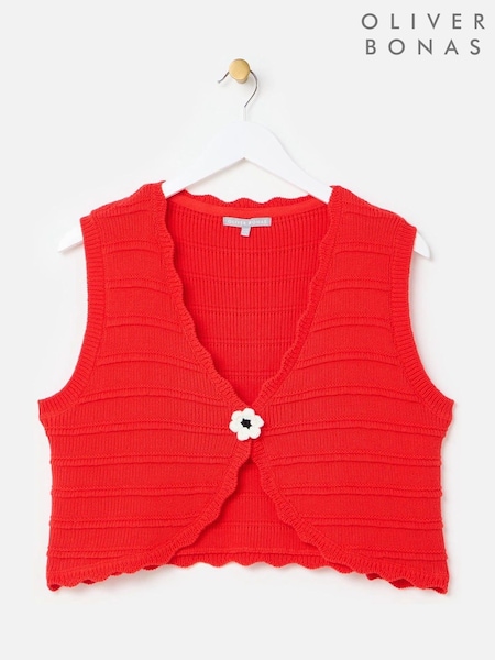 Oliver Bonas Red Textured Scalloped Knitted Waistcoat (W46946) | €73