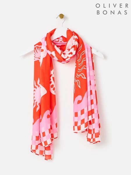 Oliver Bonas Orange Lobster Checked Lightweight Scarf (W46955) | €37