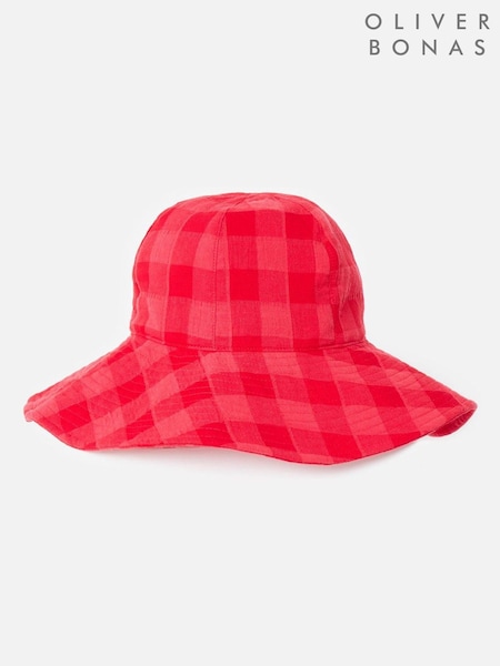 Oliver Bonas Red Checked Large Floppy Bucket Hat (W46958) | €43