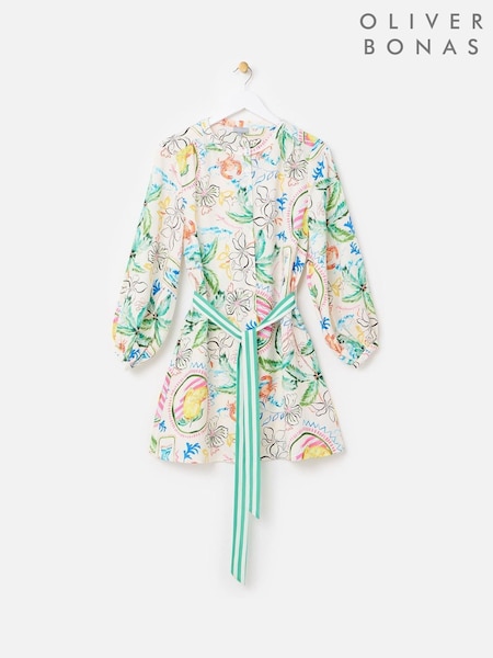Oliver Bonas Multi Summer Tropical Print Mini Shirt Dress (W46986) | €99