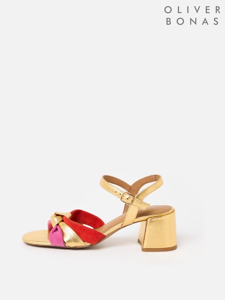 Oliver Bonas Metallic & Multicolour Knot Heeled Sandals (W46995) | R$ 840