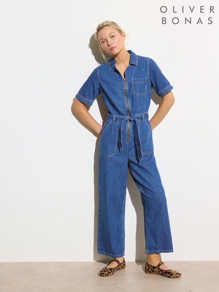 Oliver Bonas Denim Zip-Up Short Sleeve 100% Cotton Jumpsuit (W47000) | 127 €