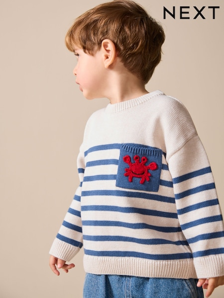 Ecru/Navy Blue Crab Character Knitted Crew Neck Jumper (3mths-7yrs) (W47024) | €18.50 - €21.50