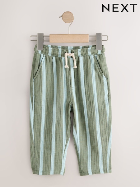 Sage Green Striped Soft Textured Pull On Trousers (3mths-7yrs) (W47046) | AED43 - AED53