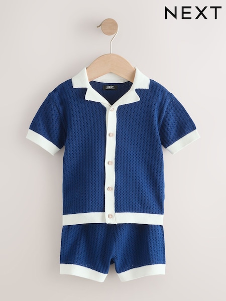 Navy Blue Knitted Polo Shirt and Shorts Set (3mths-10yrs) (W47157) | $44 - $53