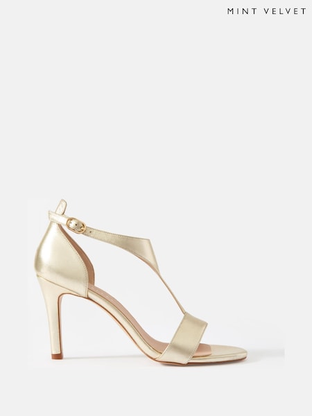Mint Velvet Gold Tina Leather Strap Heels (W47415) | €184