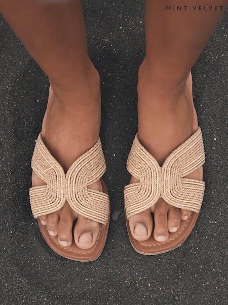 Mint Velvet Gold Darcie Rope Flat Sandals (W47427) | AED577
