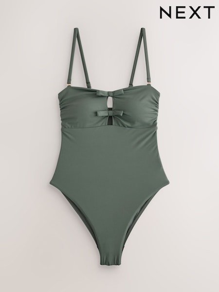Khaki Green Bow Front Bandeau Tummy Control Swimsuit (W47471) | €43