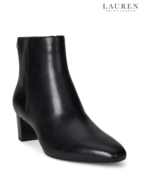 črna - Lauren Ralph Lauren Textured Leather Heeled Ankle Boots (W47472) | € 249