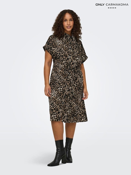 ONLY Curve Black Leopard Print Short Sleeved Shirt Dress (W47479) | €43