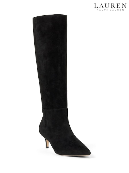 Preto - Lauren Ralph Lauren Suede Kitten Heel Tall Boots (W47491) | R$ 2.460