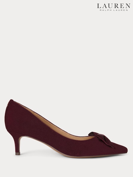 Vermelho - Lauren Ralph Lauren Velvet Bow Kitten Heeled Court Shoes (W47492) | R$ 1.470