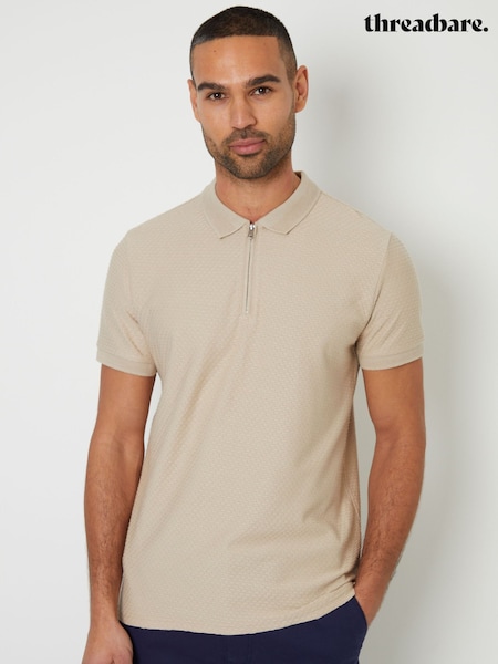 Threadbare Natural Textured Quarter Zip 100% Cotton Polo Shirt (W47497) | €27