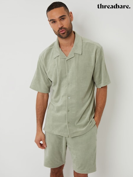 Threadbare Green Towelling Revere Collar Short Sleeve Shirt (W47501) | €34