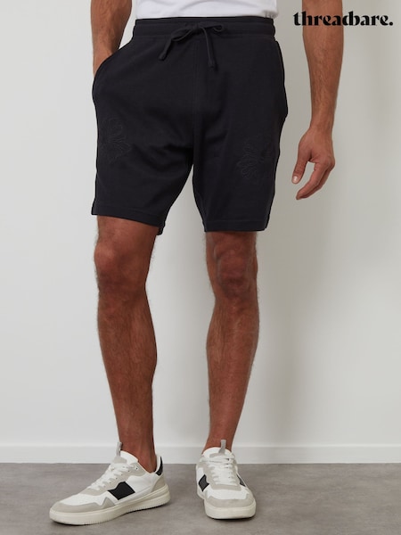Threadbare Black Floral Embroidered 100% Cotton Sweat Shorts (W47504) | €29