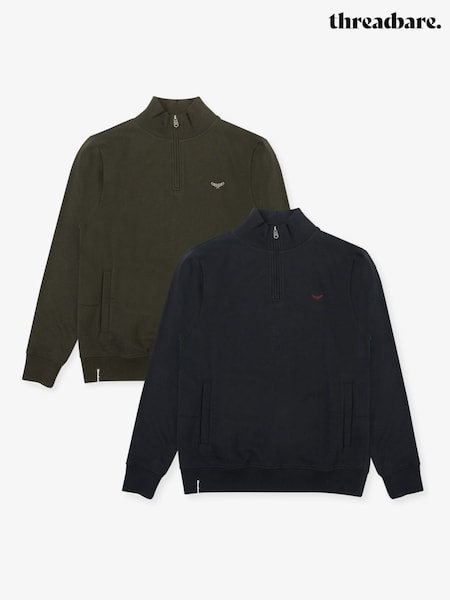 Preto - Threadbare Quarter Zip Neck Sweatshirts 2 Pack (W47510) | R$ 465