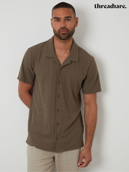 Threadbare Green Relaxed Fit Textured Revere Collar Shirt (W47531) | €37
