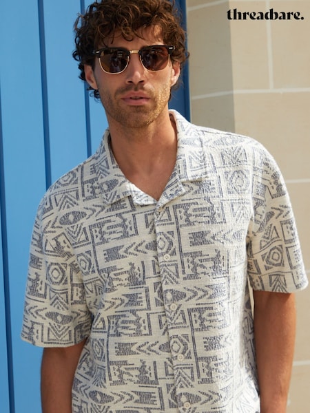 Threadbare Blue Relaxed Fit Printed Textured Short Sleeve Shirt (W47537) | €37