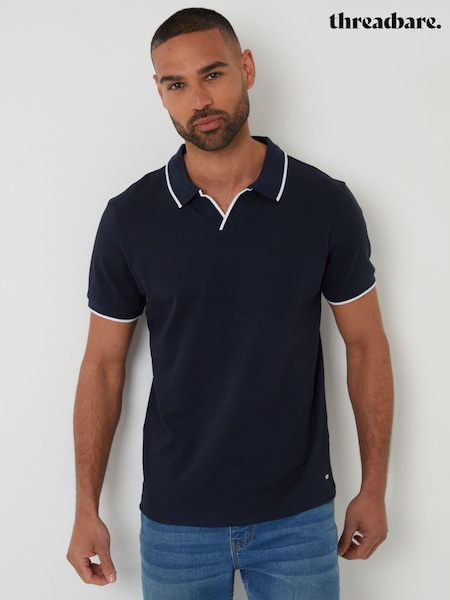 Threadbare Blue Interlock Trophy Neck 100% Cotton Polo Shirt (W47857) | 99 QAR