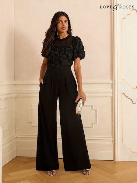 Love & Roses Black 3D Rose Jumpsuit (W47903) | €87