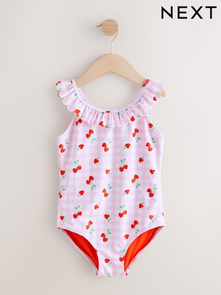 Pink Cherry Gingham Frill Swimsuit (3-16yrs) (W47943) | €14 - €20