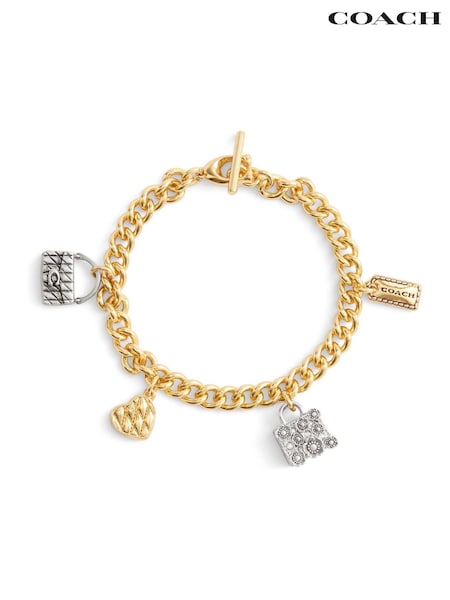 COACH Gold Tone Signature Handbag Charm Bracelet (W47957) | €250