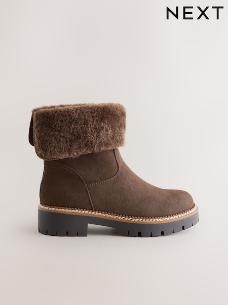 Chocolate Brown Forever Comfort® Faux Fur Cuff Ankle Boots (W48058) | €78.50
