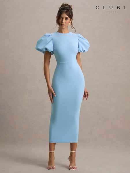 Club L London Blue Dakota Puff-Sleeve Midi Dress (W48061) | €115