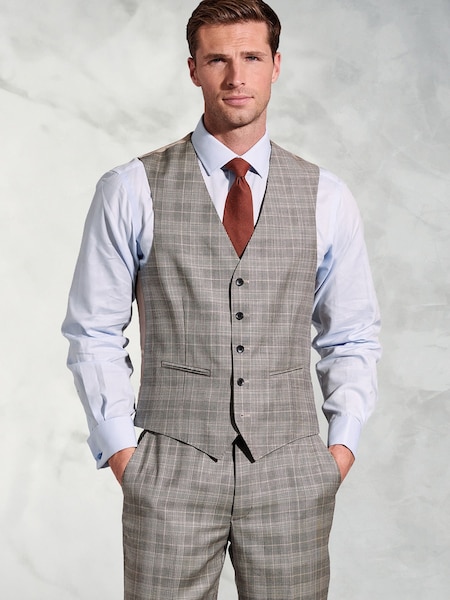 Brook Taverner Brown Wool POW Check Suit Waistcoat (W48102) | €106