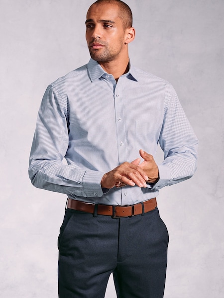 Brook Taverner Blue Micro Oxford Check Long Sleeve 100% Cotton Shirt (W48108) | €66