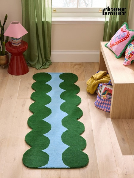 Eleanor Bowmer Blue Wavey Stripe Wool Tufted Runner (W48137) | €132 - €171