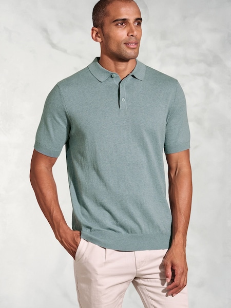 Brook Taverner Green Knitted Pure 100% Cotton Polo Shirt (W48174) | R$ 495