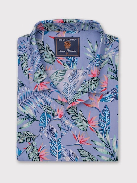 Brook Taverner Blue Tropical Revere 100% Cotton Shirt (W48190) | €72