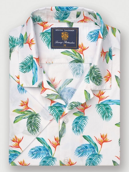 Brook Taverner White Tropical Revere 100% Cotton Shirt (W48197) | €71