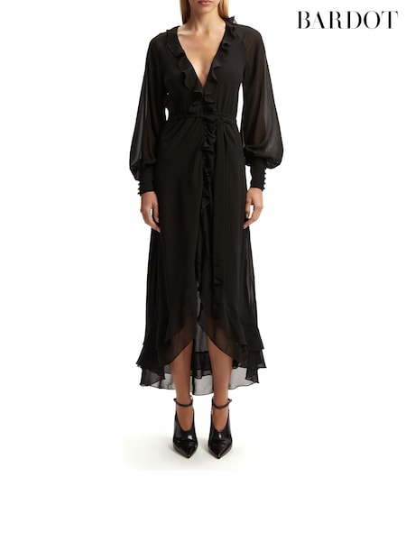Bardot Black Kassia Ruffle Midi Dress (W48223) | R$ 1.075