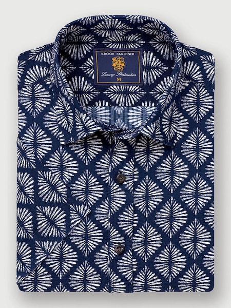Brook Taverner Blue Geo Print 100% Cotton Shirt (W48345) | €72