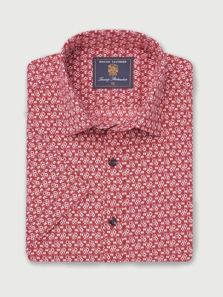 Brook Taverner Red Geo Print 100% Cotton Shirt (W48349) | €72