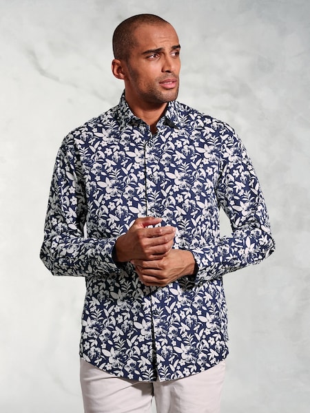 Brook Taverner Blue Floral Print 100% Cotton Shirt (W48351) | €66