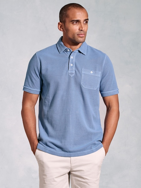 Brook Taverner Blue Garment Dye Pique 100% Cotton Polo Shirt (W48356) | AED291
