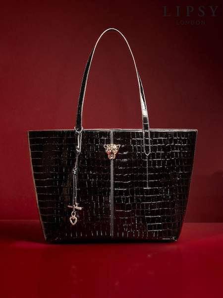 Lipsy Black Croc Effect Shopper Tote Bag (W48406) | €61.50