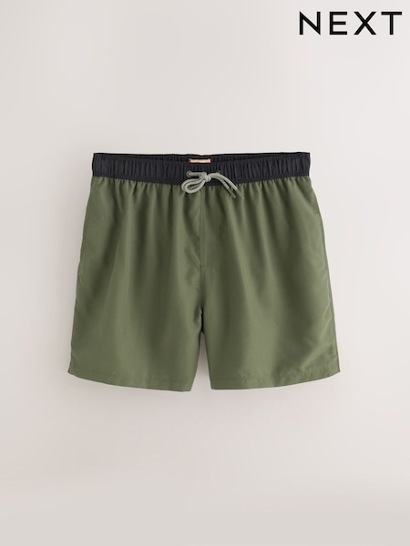 Verde cáqui/preto - Contrast Waist Swim Shorts (W48441) | R$ 145