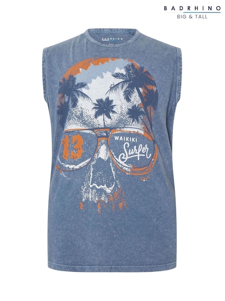 BadRhino Big & Tall Blue Acid Wash Skull 100% Cotton Vest (W48461) | AED116