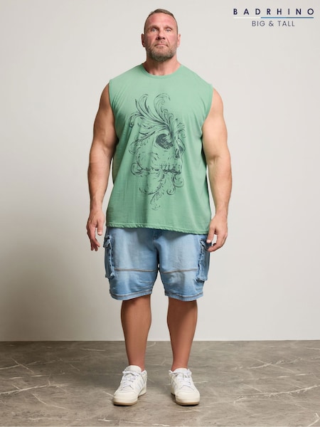 BadRhino Big & Tall Green Acid Wash Skull 100% Cotton Vest (W48462) | €25