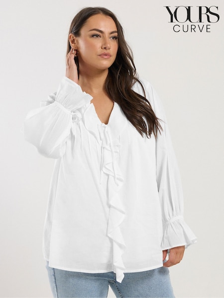 Yours Curve 100% Cotton Ruffle Poet Blouse (W48468) | €54