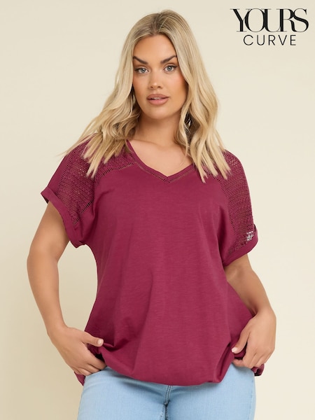 Yours Curve Pink Grown On Bubblehem Crochet 100% Cotton Top (W48472) | €28