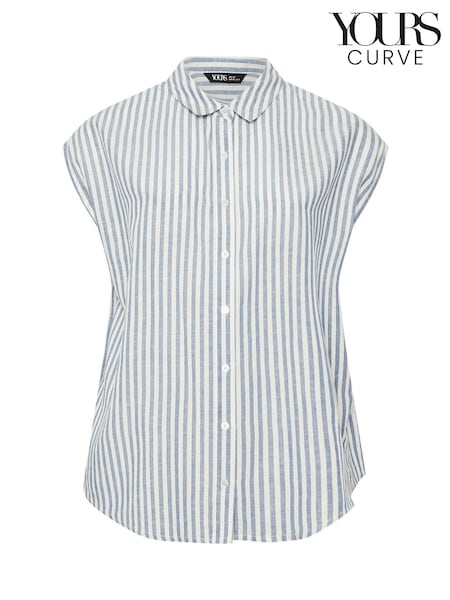 Yours Curve Blue Boxy Sleeveless Stripe Vest 100% Cotton Shirt (W48495) | €39