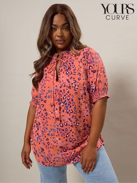 Yours Curve Orange Tie Neck Short Sleeve Blouse (W48497) | €39